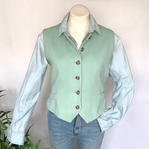 v i n t a g e :: Seafoam Wool Cashmere Longline Blazer Vest Set Bloomingdale’s - Picture 15 of 16